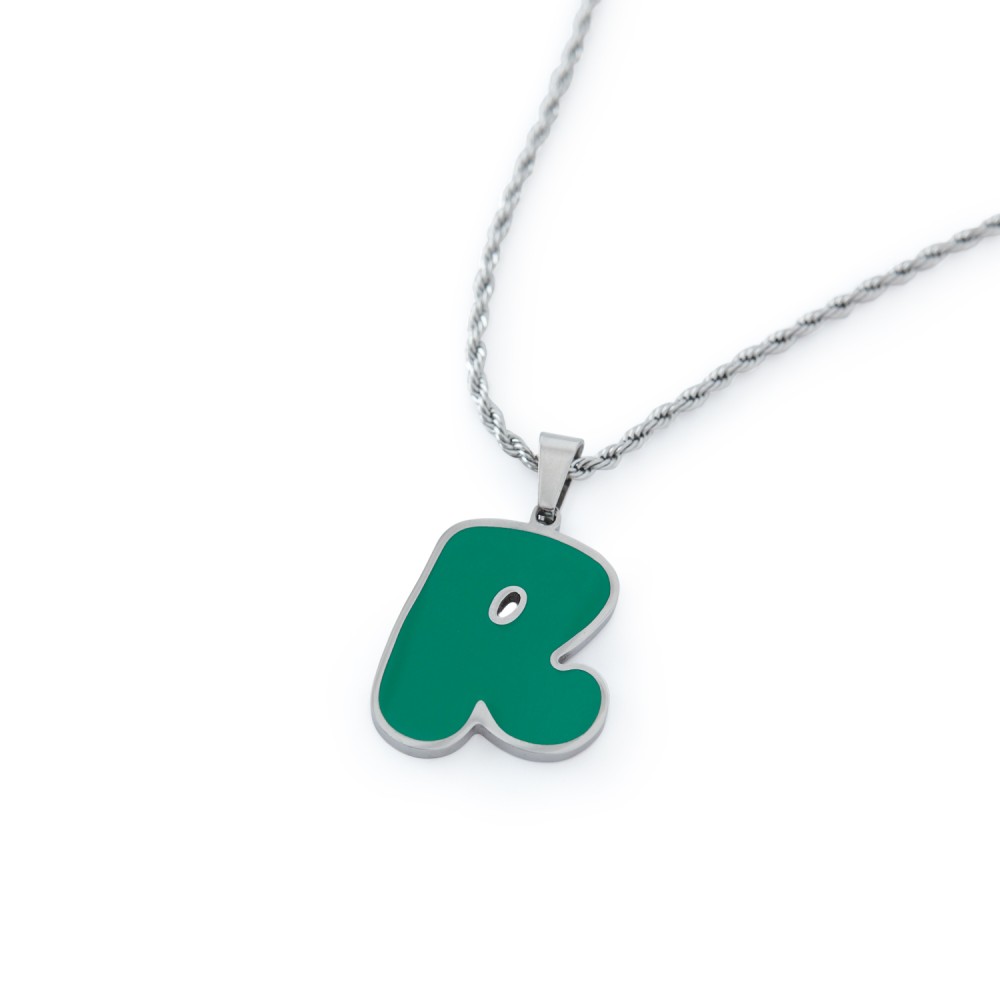 R PENDANT GREEN NECKLACE