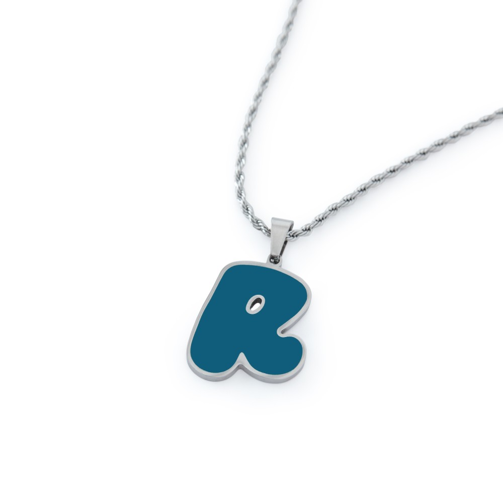 R PENDANT BLUE NECKLACE