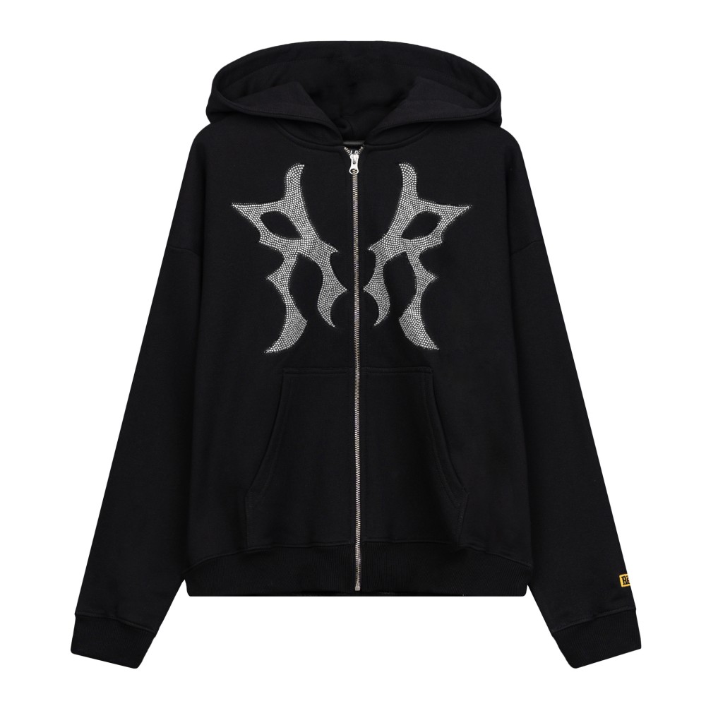 DOUBLE “R” CRYSTAL BLACK ZIP HOODIE