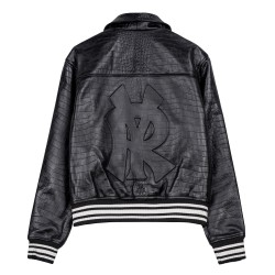 BLACK CROCODILLE LEATHER VARSITY JACKET 