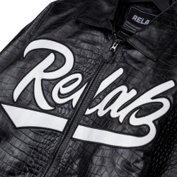 BLACK CROCODILLE LEATHER VARSITY JACKET 