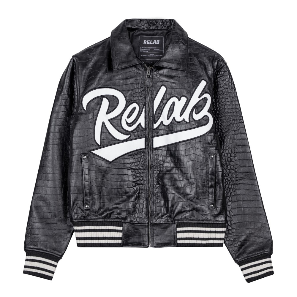 BLACK CROCODILLE LEATHER VARSITY JACKET