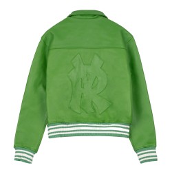 GREEN LEATHER VARSITY JACKET 