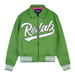 GREEN LEATHER VARSITY JACKET 