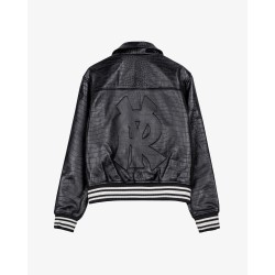 BLACK CROCODILLE LEATHER VARSITY JACKET 