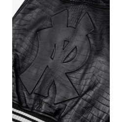 BLACK CROCODILLE LEATHER VARSITY JACKET 