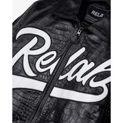 BLACK CROCODILLE LEATHER VARSITY JACKET 