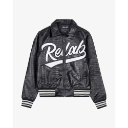 BLACK CROCODILLE LEATHER VARSITY JACKET 