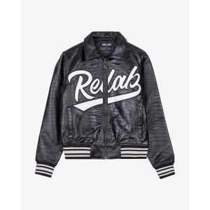 BLACK CROCODILLE LEATHER VARSITY JACKET