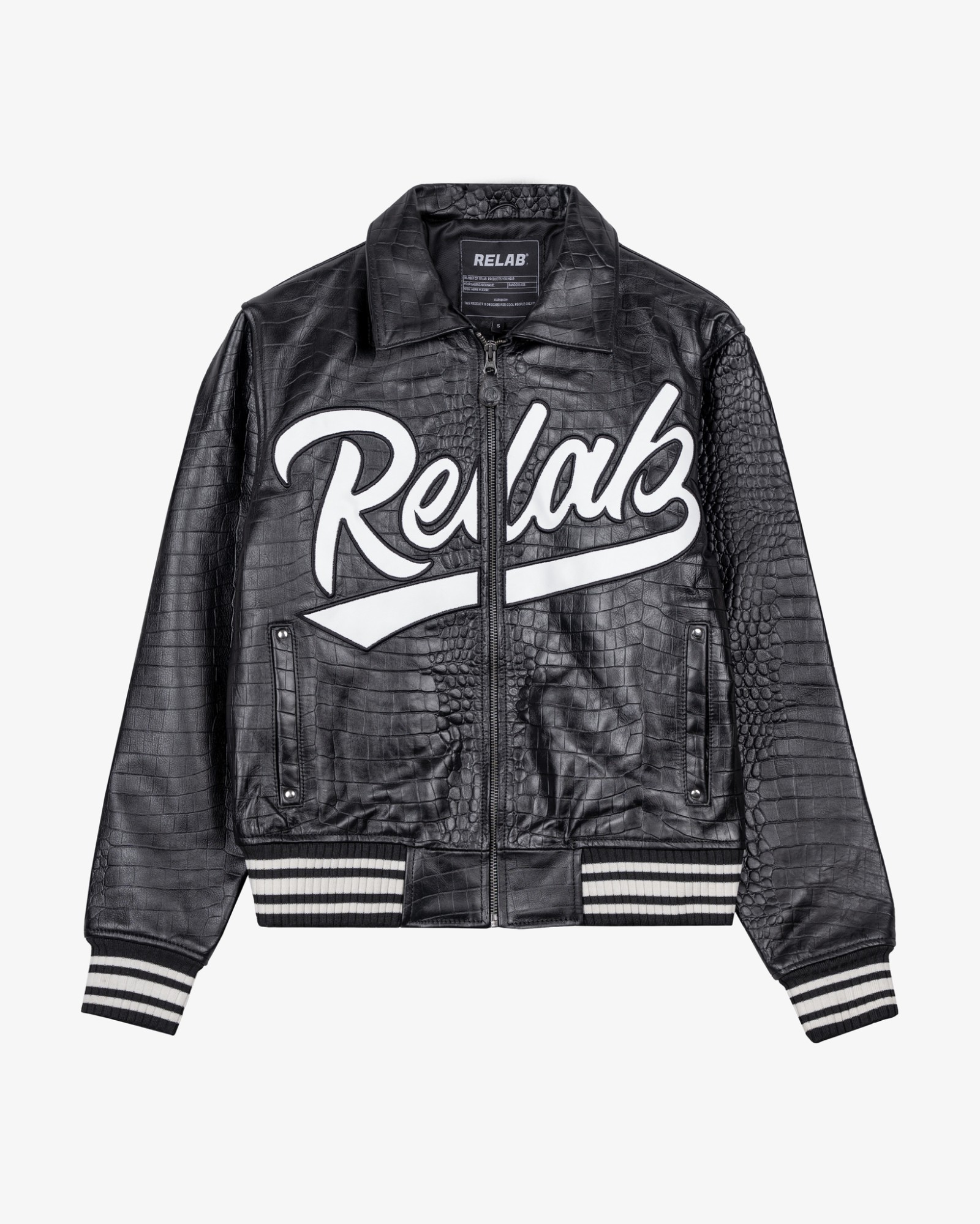 BLACK CROCODILLE LEATHER VARSITY JACKET BLACK CROCODILLE LEATHER VARSITY JACKET