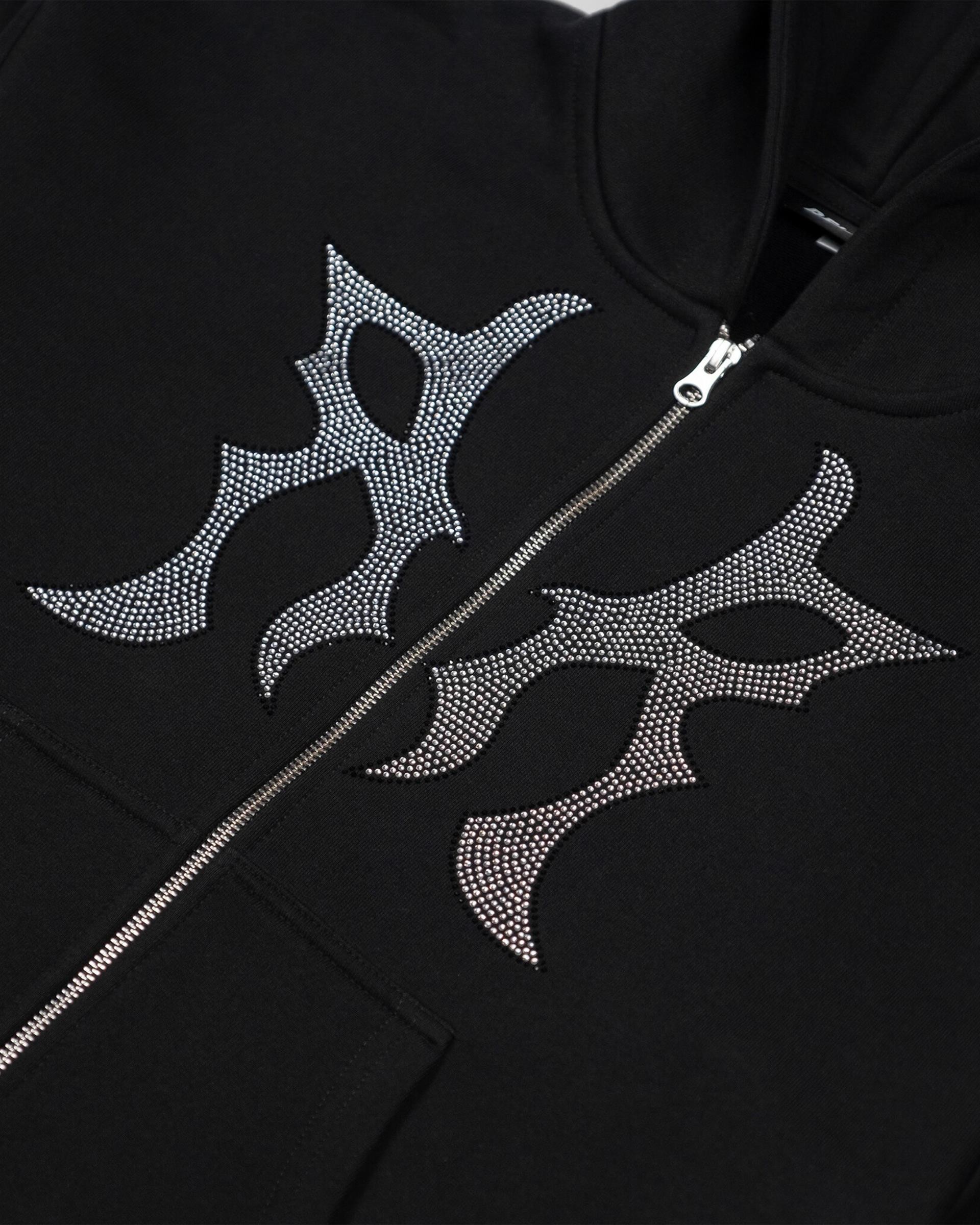 DOUBLE “R” CRYSTAL BLACK ZIP HOODIE rozmiar S