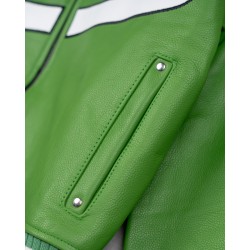 GREEN LEATHER VARSITY JACKET 