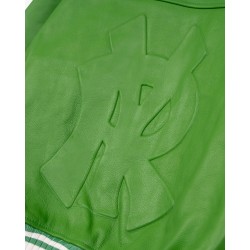 GREEN LEATHER VARSITY JACKET 