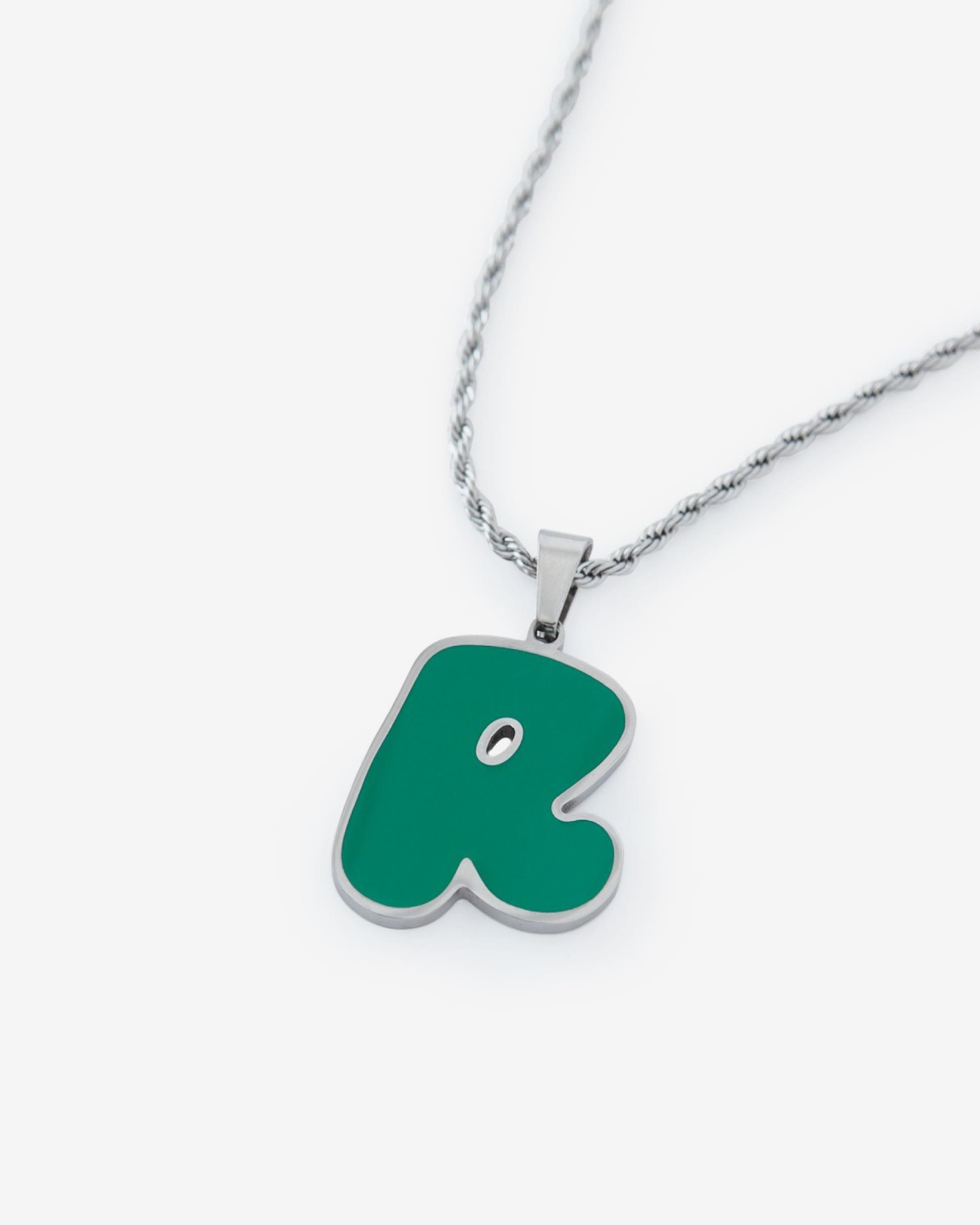 R PENDANT GREEN NECKLACE